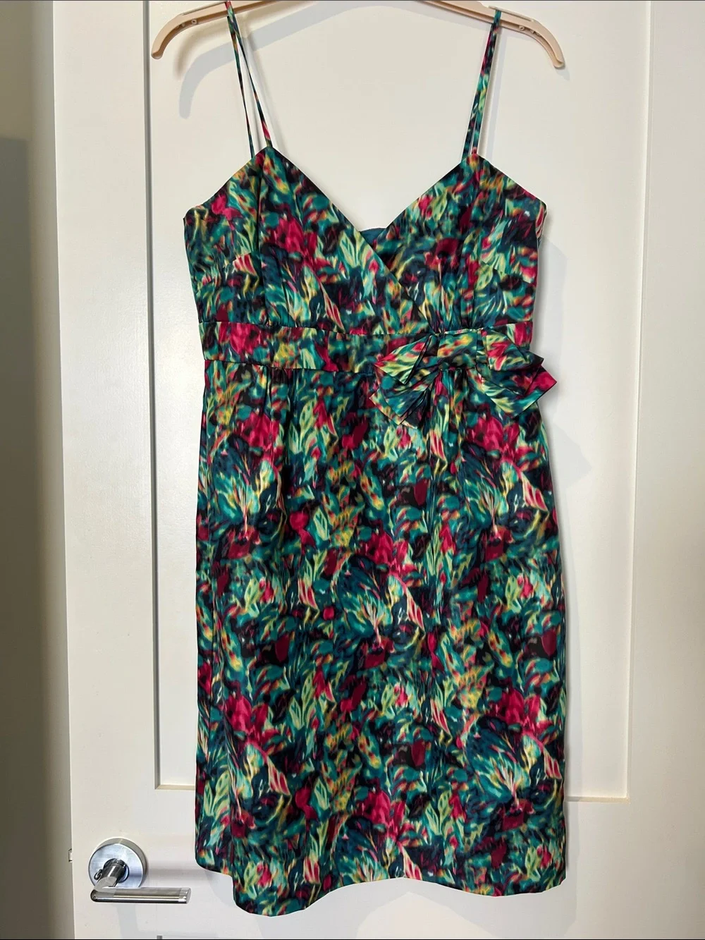 NWT 100% silk J. Crew Collection Green & Pink watercolor dress size 14